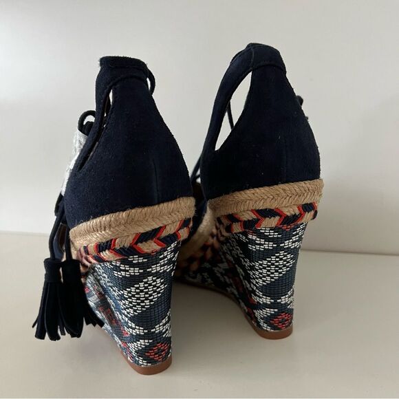 Cabi Isla NWOT wedge blue suede ankle tie up strap espadrilles sandals size 6 - Picture 4 of 8